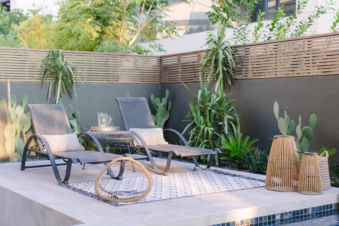 Stylish pool sun loungers